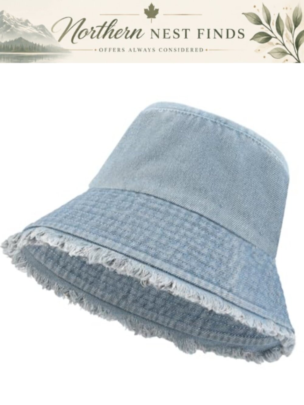Washed Cotton Denim Bucket Hat Wide Brim Lightweight Packable Summer Beach Cap
